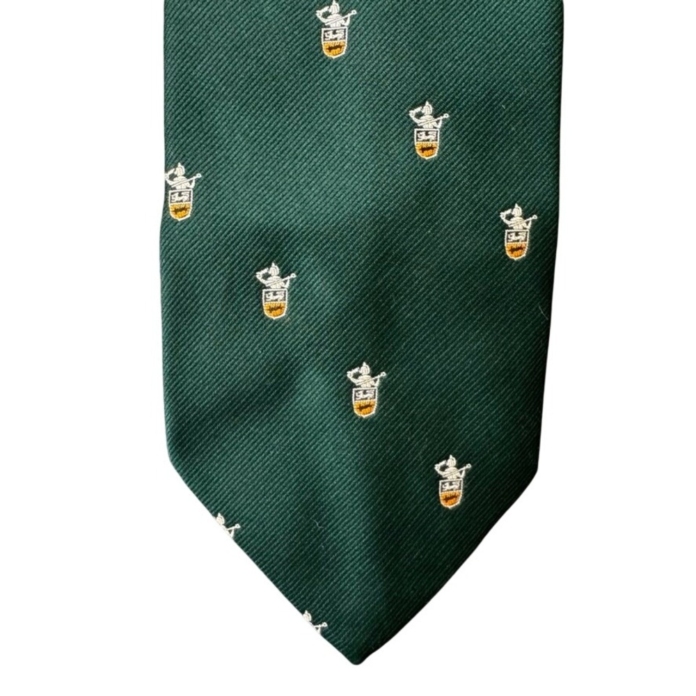 Mr John Vintage Mens Tie Green Crest Knight Shield Embroidered Polyester 56 Inch